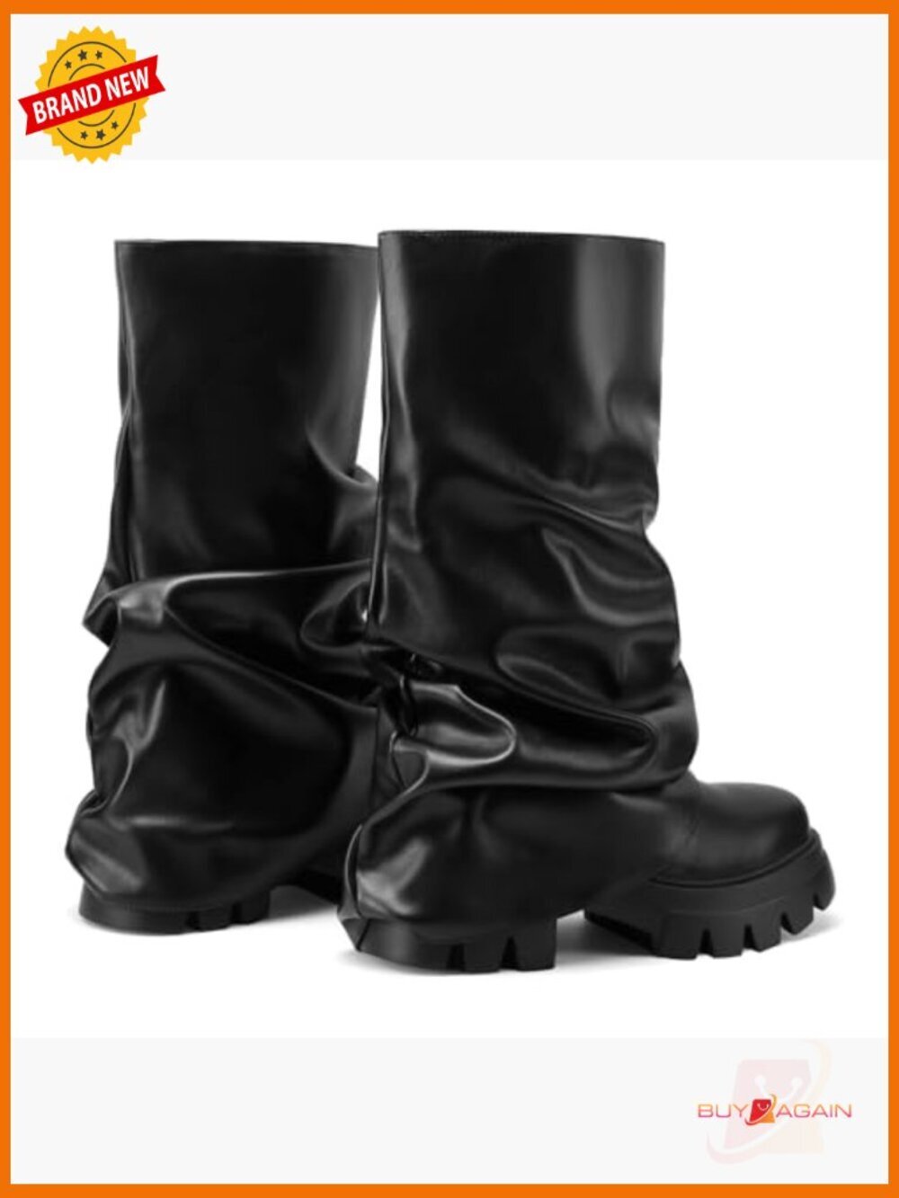 Fold Over Slouchy Mid Calf Platform Boots Chunky Heel - Picture 5 of 7